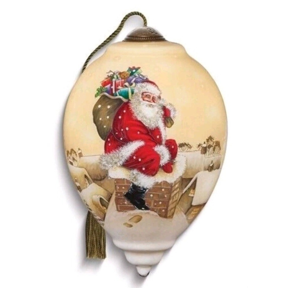Ne'Qwa Art Down Through the Chimney Santa by Hazel Lincoln Glass Ornament In Box